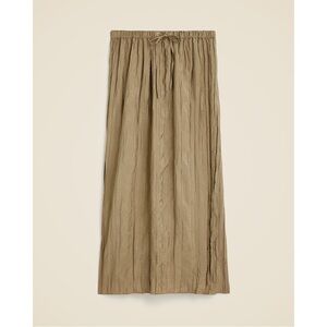 J. Crew Crinkled Drawstring Midi Skirt Relaxed Elastic Waistband Lined Side Slit